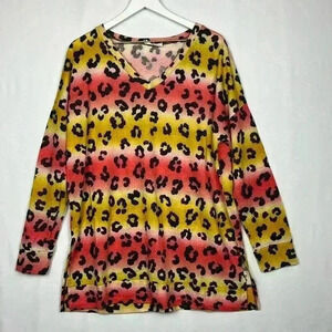 Zenana Womens Top Yellow Orange Stripe Animal Print Vneck Pullover Colorful New